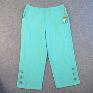 Habitat Womens Pants XL Green Cotton Pull On Casual Button Straight Leg  466